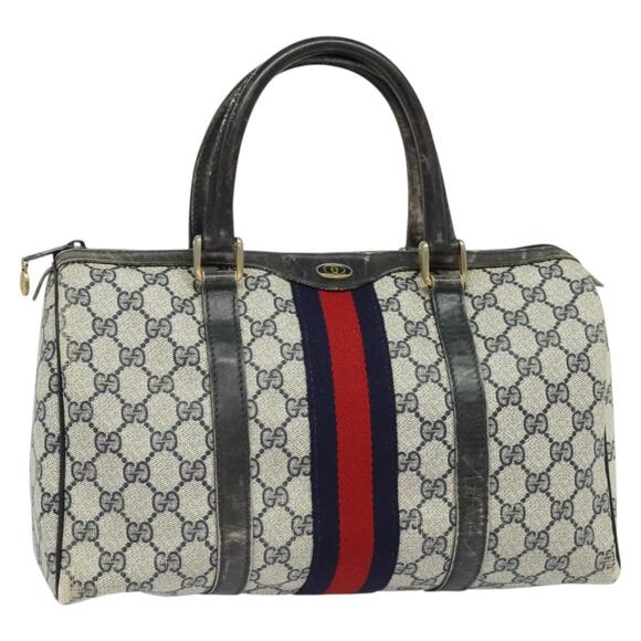GUCCI GG Supreme Sherry Line Boston Bag Pvc Navy Gold 24 012 24 012 - Picture 1 of 16